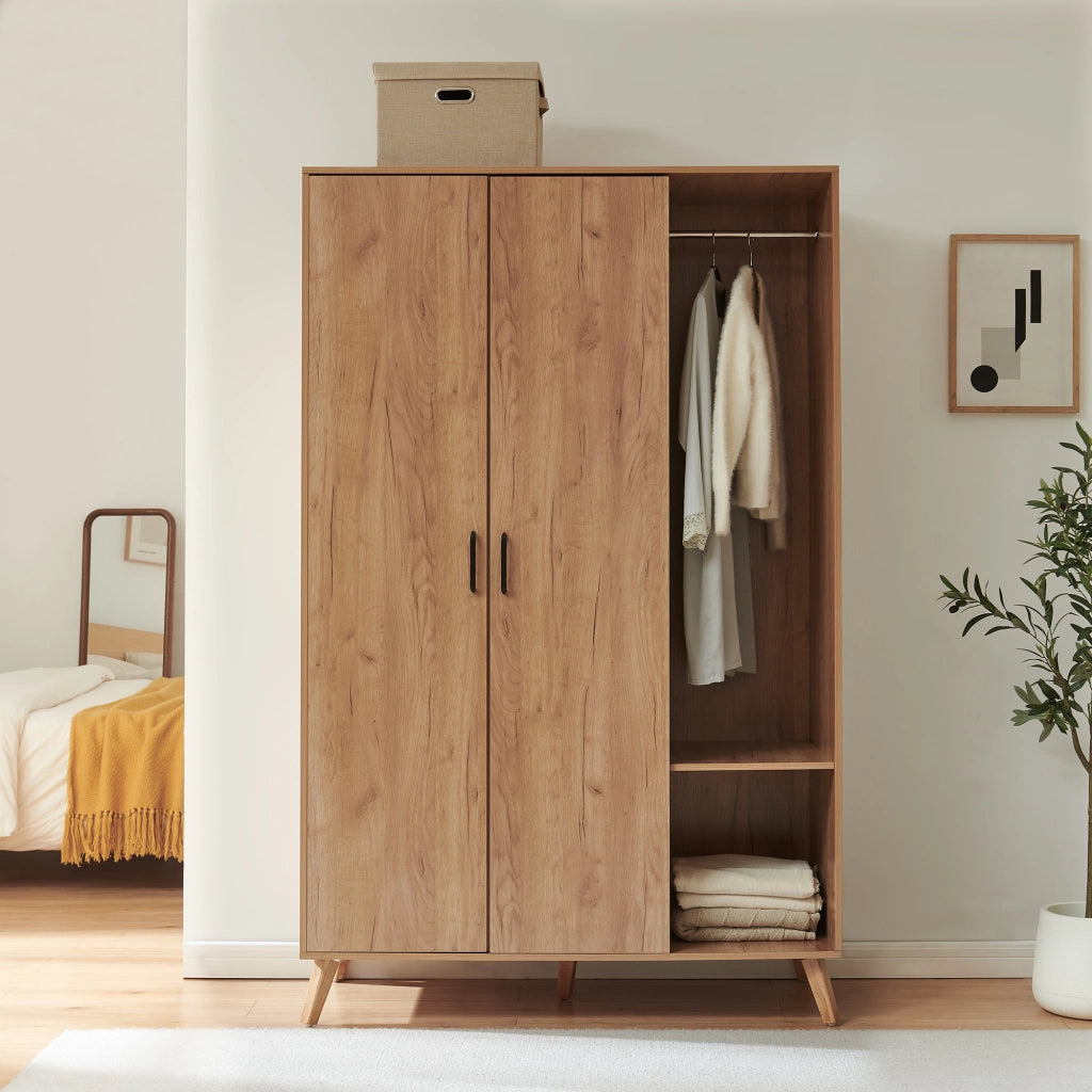 Armadio Guardaroba Norg con 2 Ante e 5 Scomparti 191x120x52 cm - Effetto Rovere [en.casa]