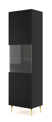 Mobile colonna vetrina soggiorno Ravenna cm 60x42x215H Nero opaco piedi oro