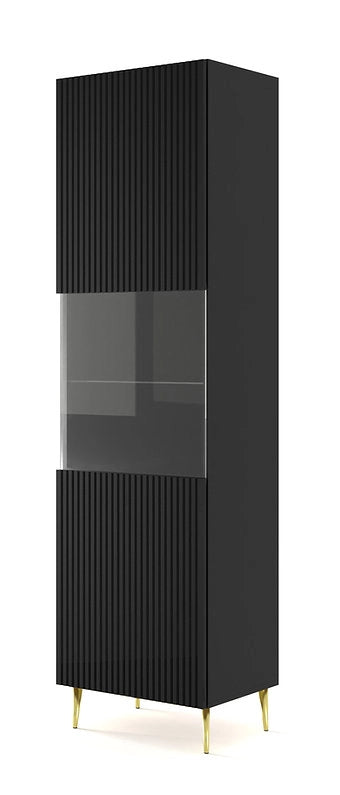 Mobile colonna vetrina soggiorno Ravenna cm 60x42x215H Nero opaco piedi oro