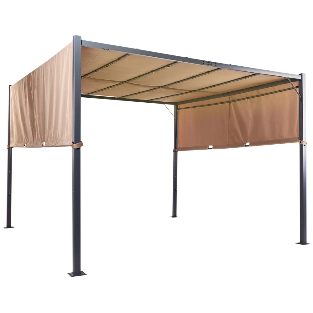 Gazebo in metallo e poliestere marrone con luci LED 310 cm pergola da giardino