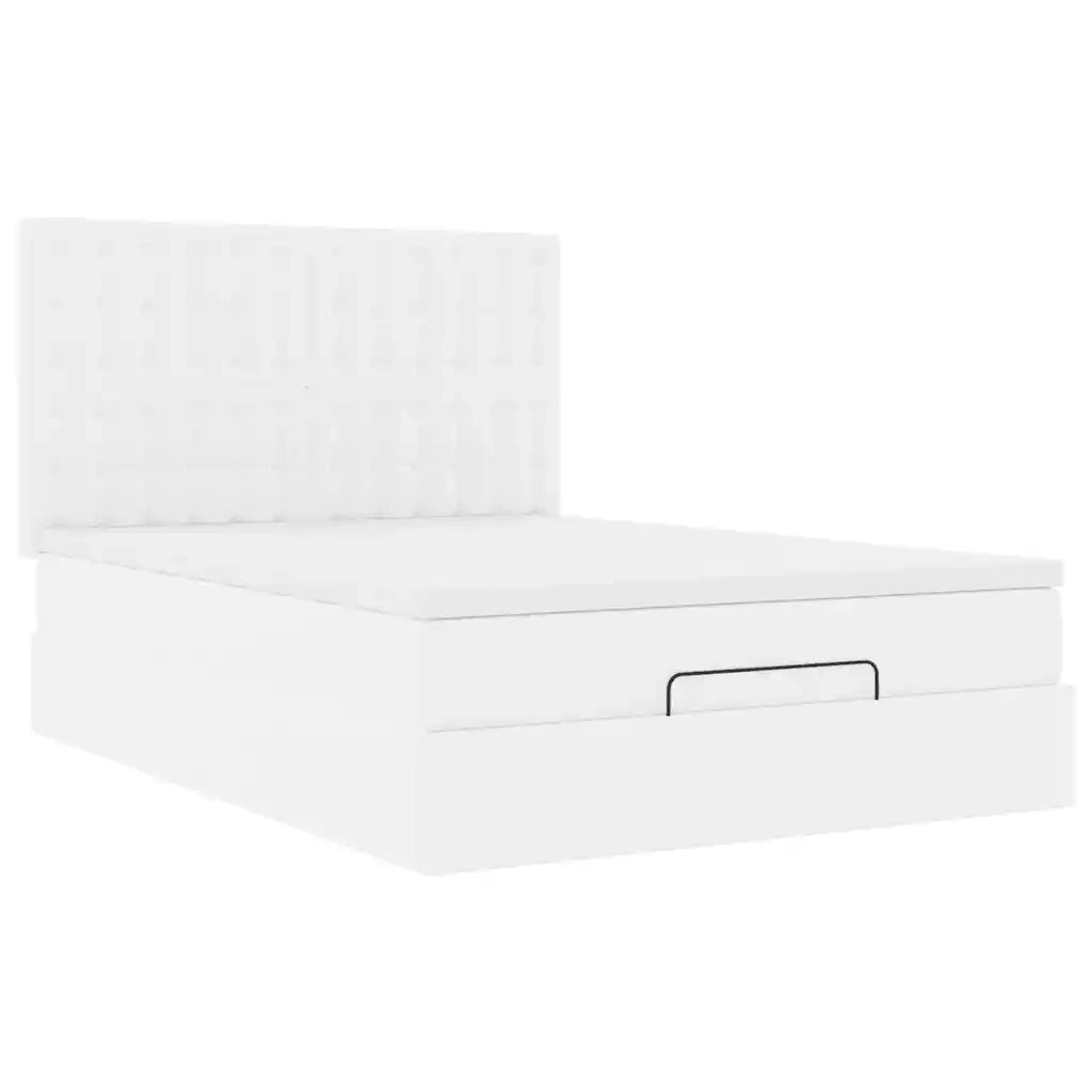 Struttura Letto Pouf con Materasso Bianco 140x190 cm Similpelle