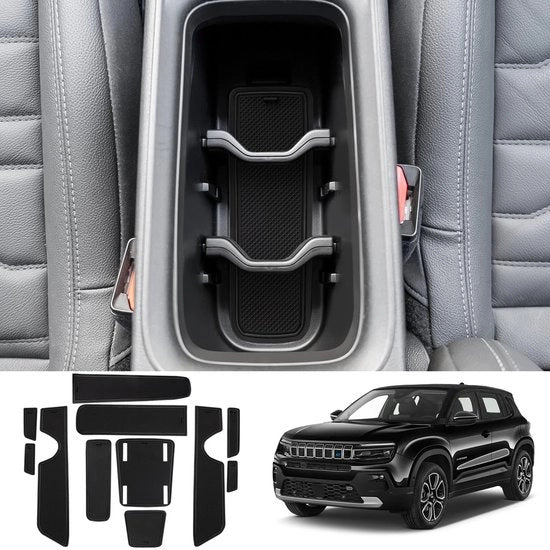 Accessori per Jeep Avenger 2023-2024, tappetini antiscivolo per console centrale, tappetini antiscivolo per portiere, tappetini antiscivolo per tazza, accessori per Jeep Avenger tappetini antiscivolo in gomma (nero)