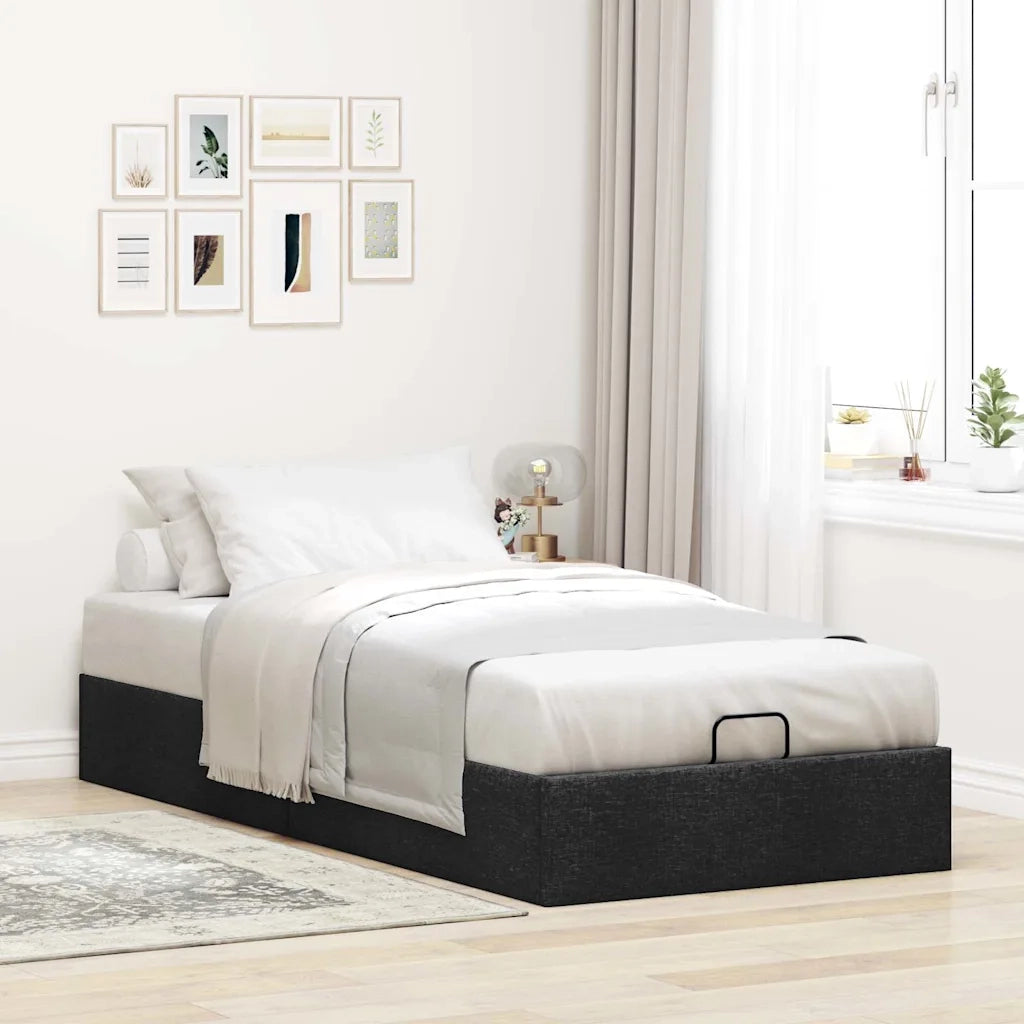 Struttura Letto Pouf senza Materasso Nero 100x200 cm in Tessuto