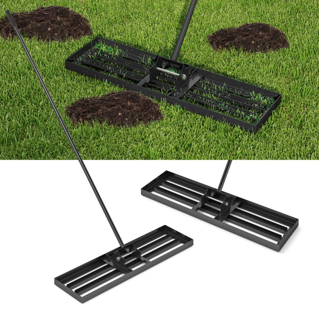 Rastrello livellatore per prato cortile, Livellatore giardino con impugnatura ergonomica e piastra 75 x 25 cm Nero-Attrezzi da giardino