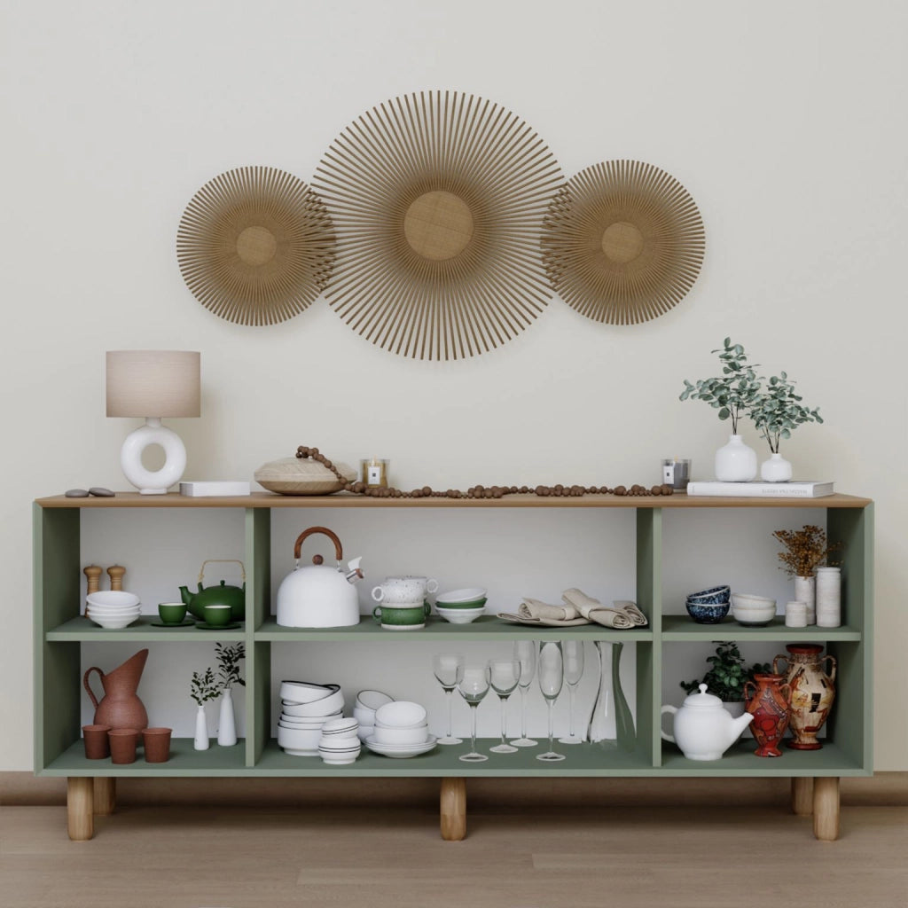 Credenza "Bohemian" in legno e canna - 180 x 40 x 75 cm - Verde