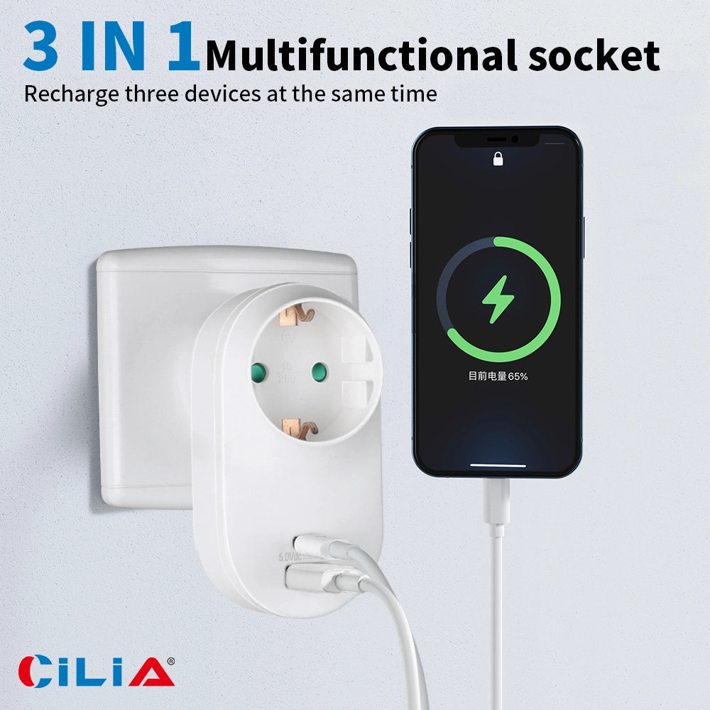 Adattatore da Parete con 1 Presa Schuko 16A e USB ¨C zephmum ¨C Bianco