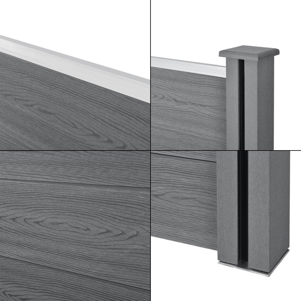 Recinzione frangivento e per la privacy in legno composito (WPC) quadrata e angolata 183 x 973 cm grigio 03_0001462