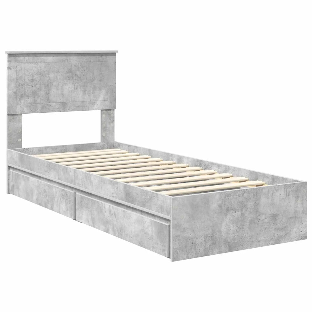 Letto con Contenitore con testiera Grigio cemento 75 x 190 cm 3410850