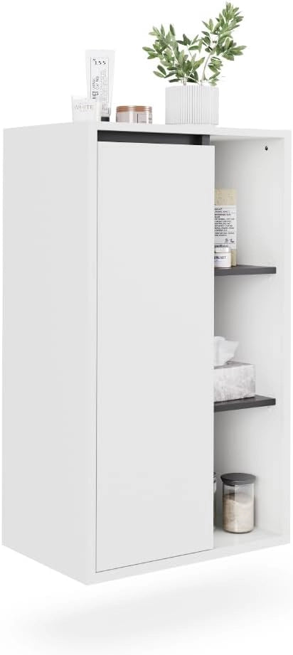 Mobiletto midi Viola, Bianco/Grigio, 50 x 86 cm con ripiani aperti, adatto per montaggio a parete e combinabile con la serie Viola