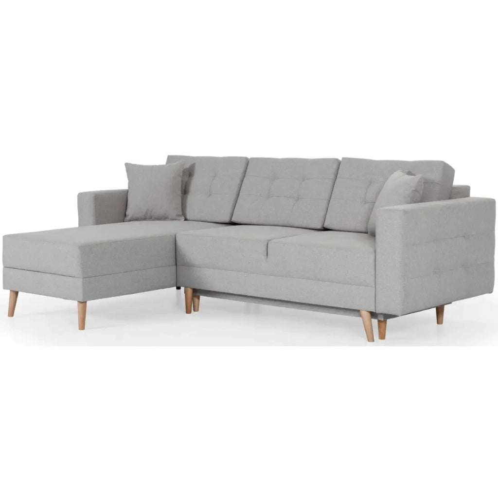 Divano angolare trasformabile HASGARD 3 posti grigio 248x162 cm - con vano contenitore e piedi in legno