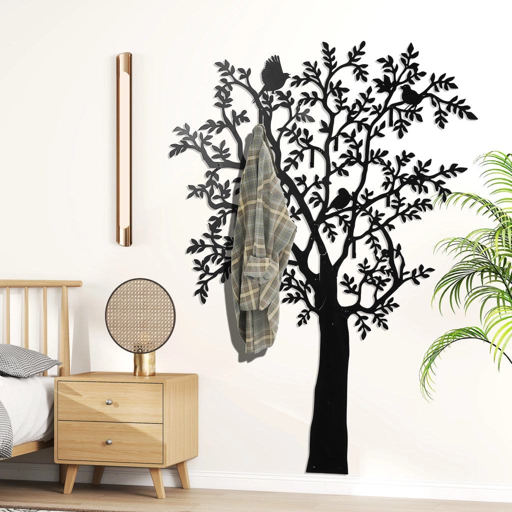 Appendiabiti a Parete ¨C zephmum ¨C Design Albero con Uccelli, Nero