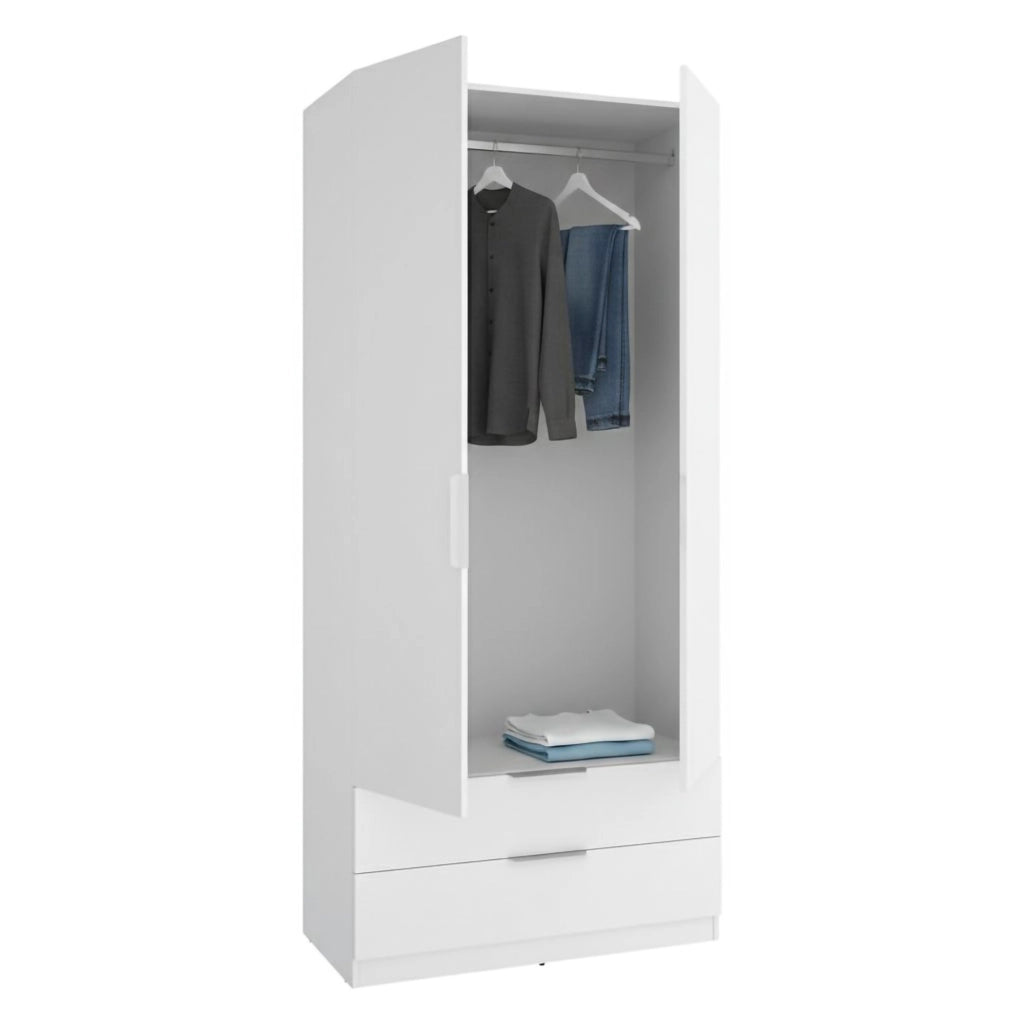 Armadio Camera da Letto Montclare, Guardaroba 2 Ante un Ripiano, 51x204h cm Bianco