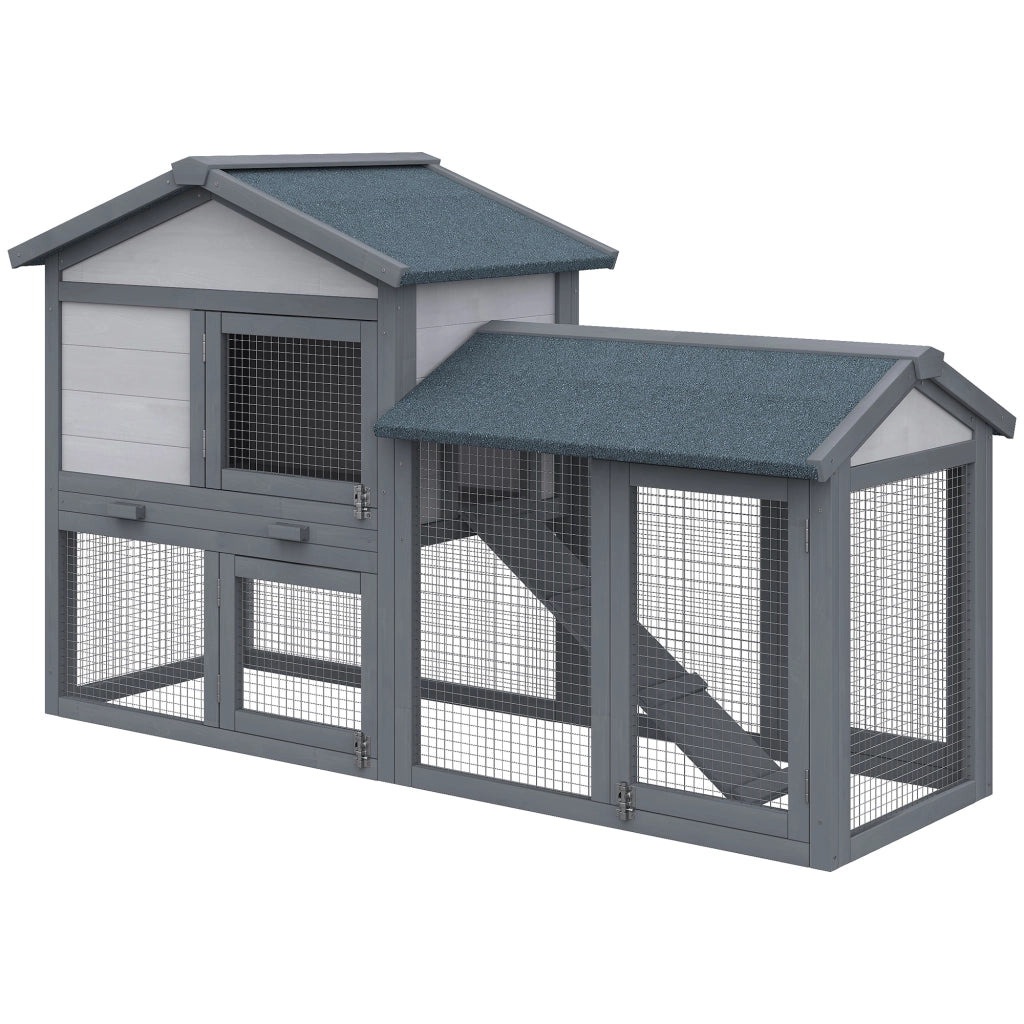 Gabbia per Conigli in Legno ¨C zephmum ¨C 147x54x84 cm Grigio Scuro