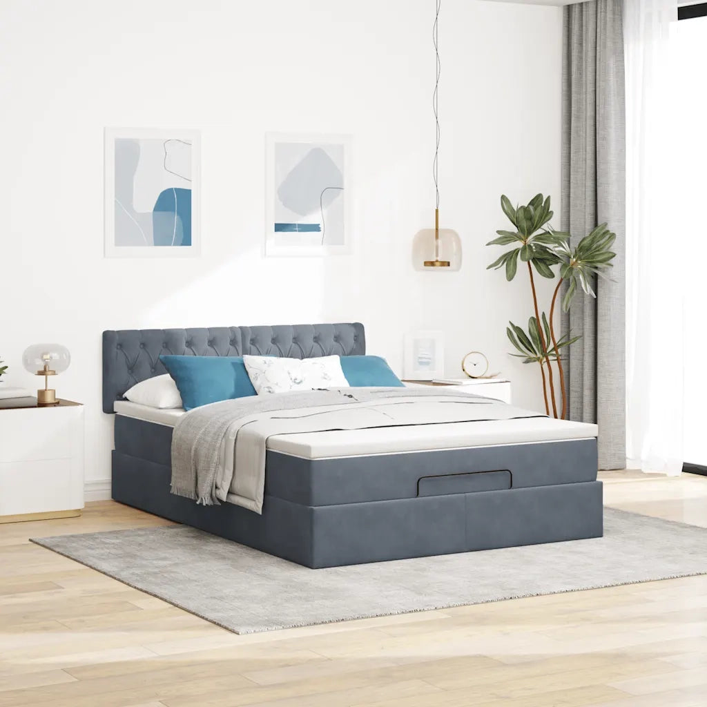 Struttura Letto Pouf con Materasso 140x200 cm in Velluto 3312699