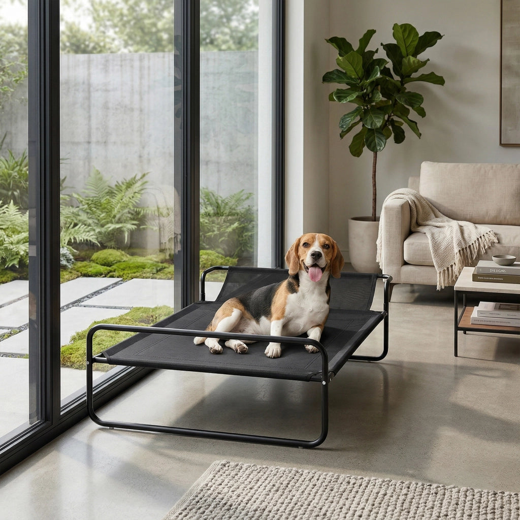 Letto per cani e animali domestici con testiera ¨C zephmum ¨C tessuto micro-perforato nero 106x81x33 cm