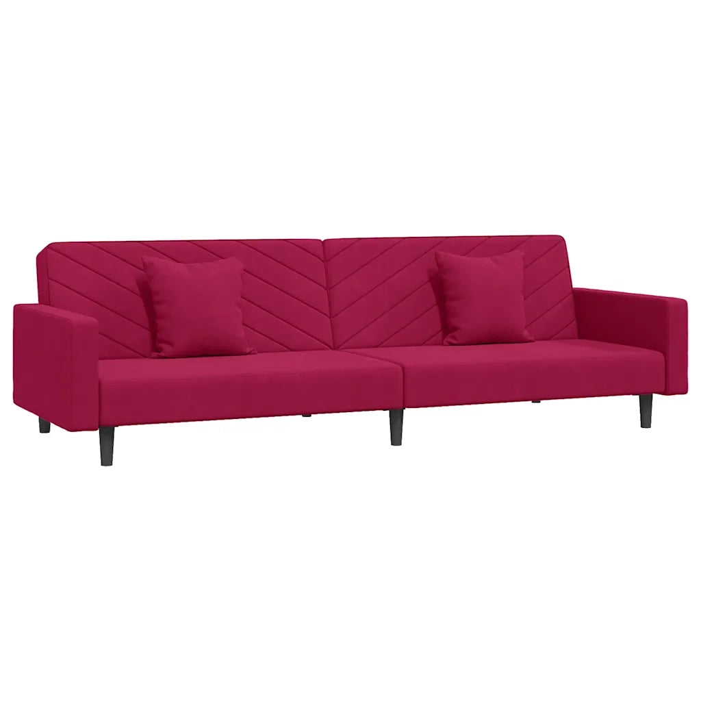 Divano letto | Sof¨¤ letto | Letto singolo a 2 Posti con 2 Cuscini Rosso Vino in Velluto