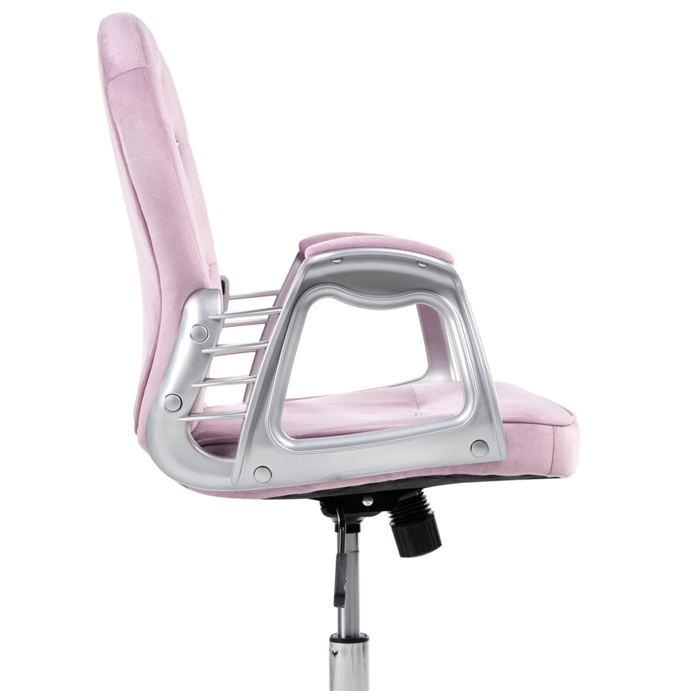 Sedia da ufficio in velluto violetto con altezza regolabile e schienale trapuntato stile retrò moderno