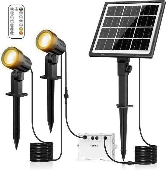 Illuminazione per giardini alimentata da energia solare - Spotti solari 2 pezzi IP66 impermeabili all'acqua - 3 temperature di colore - per giardini, siepi e alberi