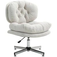 Sedia da ufficio senza braccioli, sedia da scrivania comoda con sedile imbottito e altezza regolabile, Bianco crema