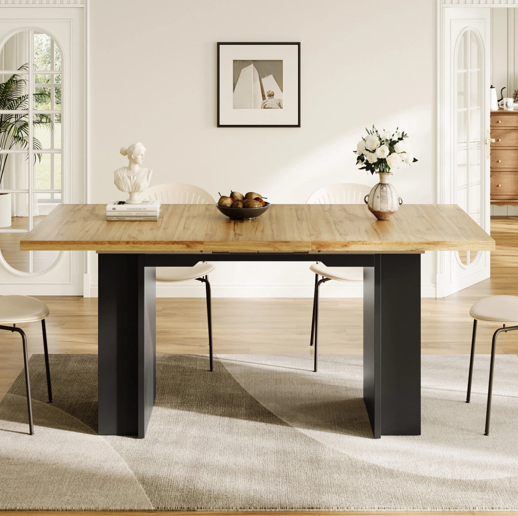 Tavolo sideboard 120-160x80x75 cm con piano estensibile e ripiani in MDF naturale