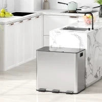Cestino della Spazzatura con 3 Scomparti da 20L, Coperchi Deodoranti, anti-impronte digitali, Soft-Close, estraibile, Argento
