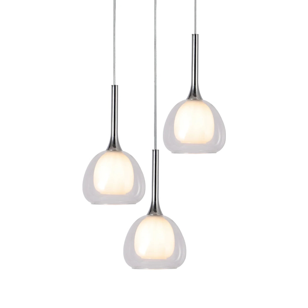 LÚZETE - LAMPADARIO 3 LUCI VETRO ESTERNO TRANSPARENTE INTERNO BIANCO Ø38 NOLINA