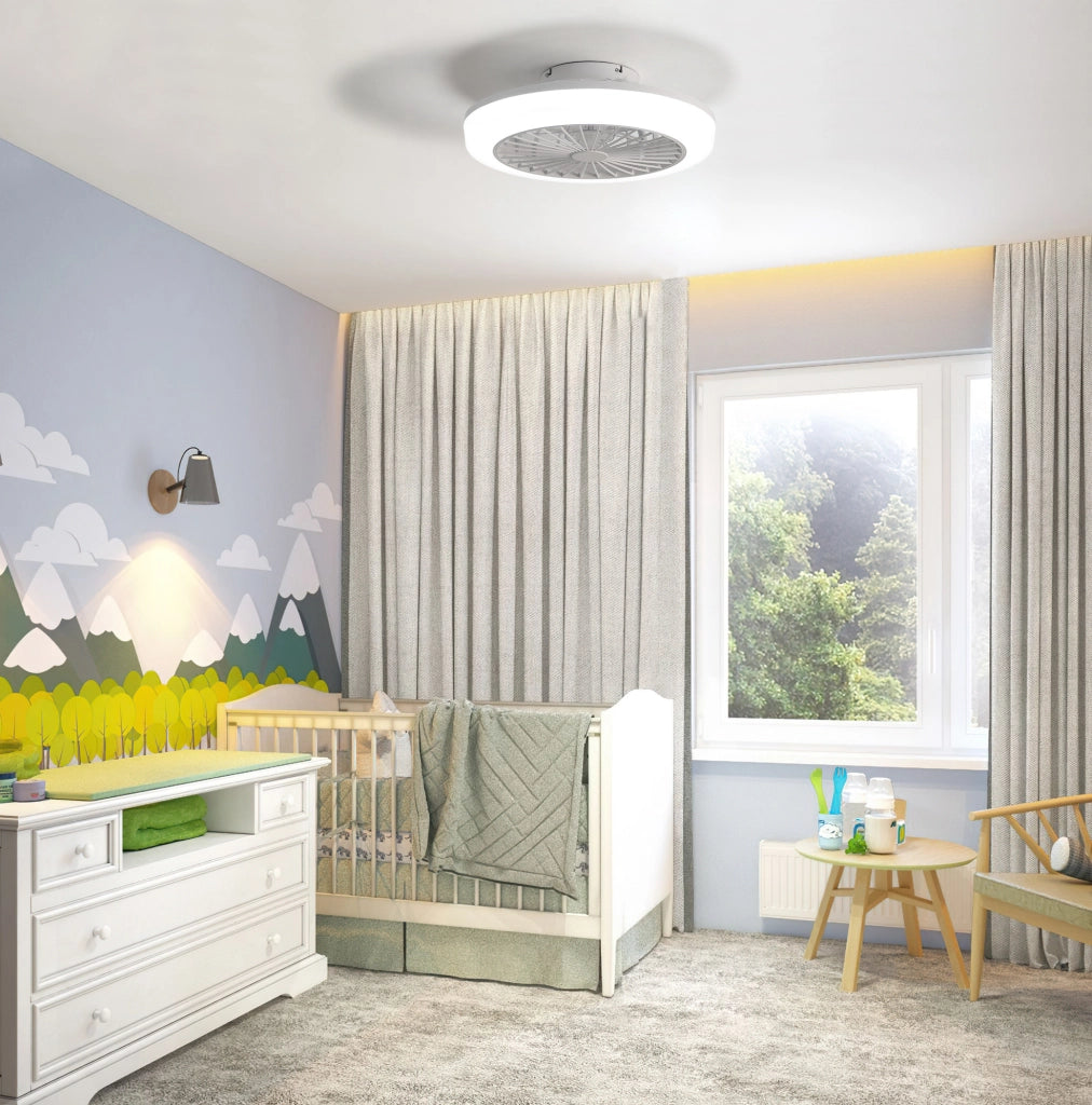Ventilatore da soffitto senza pale 46 cm con luce a 3 colori e telecomando, motore DC reversibile, bianco