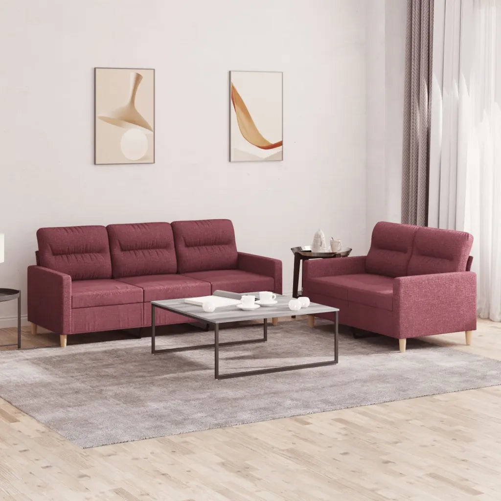 Set di Divani 2 pz con Cuscini Rosso Vino in Tessuto 3201606