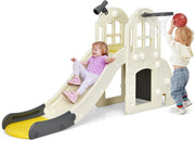 Scivolo per Bambini 6 in 1, Set da Gioco per Bambini con Canestro, Palla, Lancio dell'Anello e Cannocchiale, Ideale per Interni ed Esterni per Ragazzi e Ragazze, 189,5 x 83 x 98 cm (Giallo)