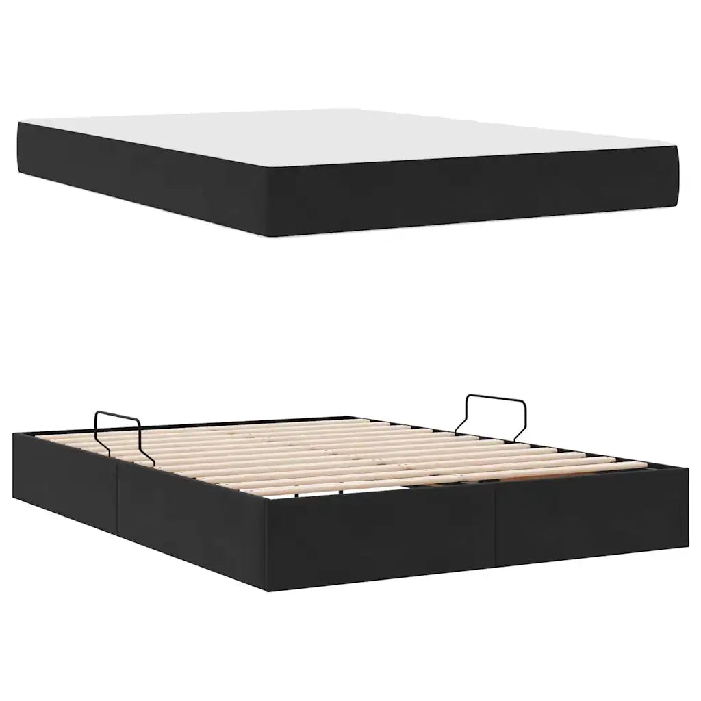 Letto con contenitore e materasso Nero 140 x 200 cm Velluto