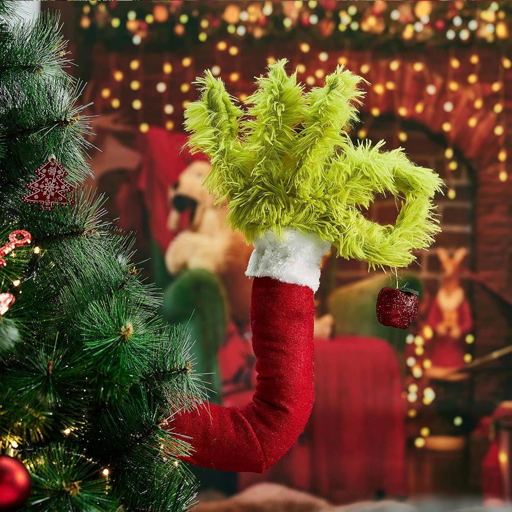 Decorazione Albero di Natale Braccio Peloso Mano di Elfo Verde Addobbo Natalizio