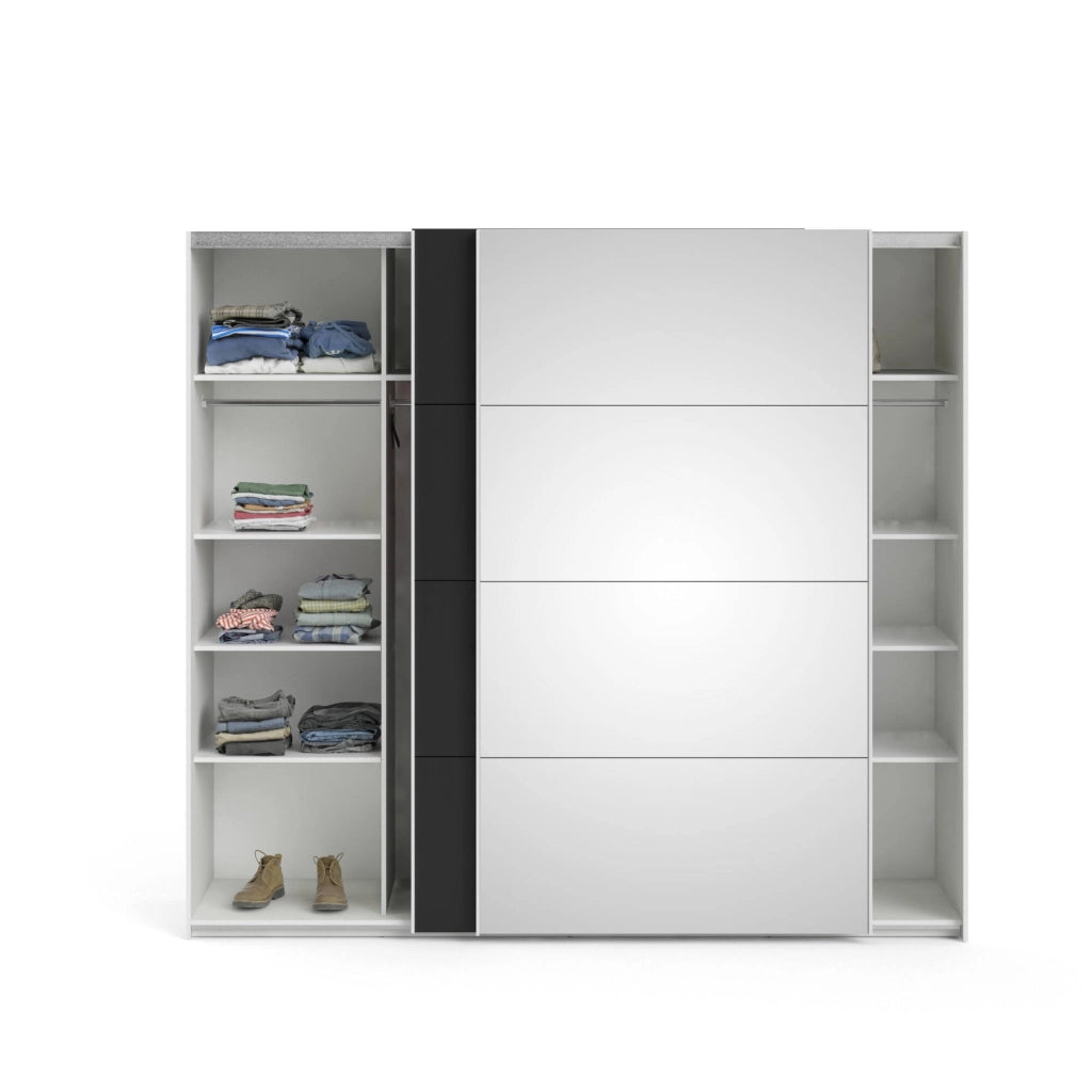Guardaroba 2 ante Catalina, Mobile camera da letto, Cabina armadio portabiti, Armadio appendiabiti, 243x61 h220 cm, Bianco e Nero