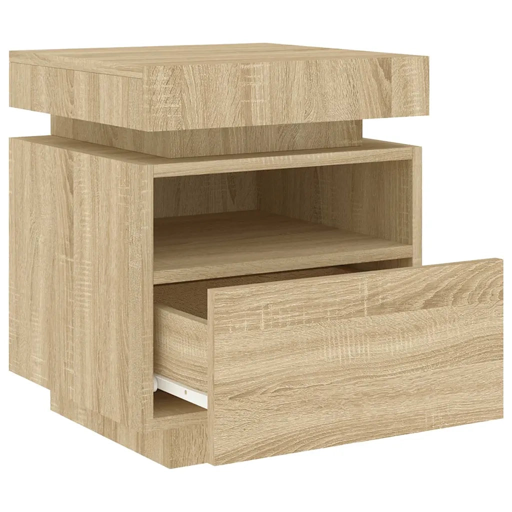 Comodini con Luci LED 2pz Rovere Sonoma 40x39x48,5 cm 836789
