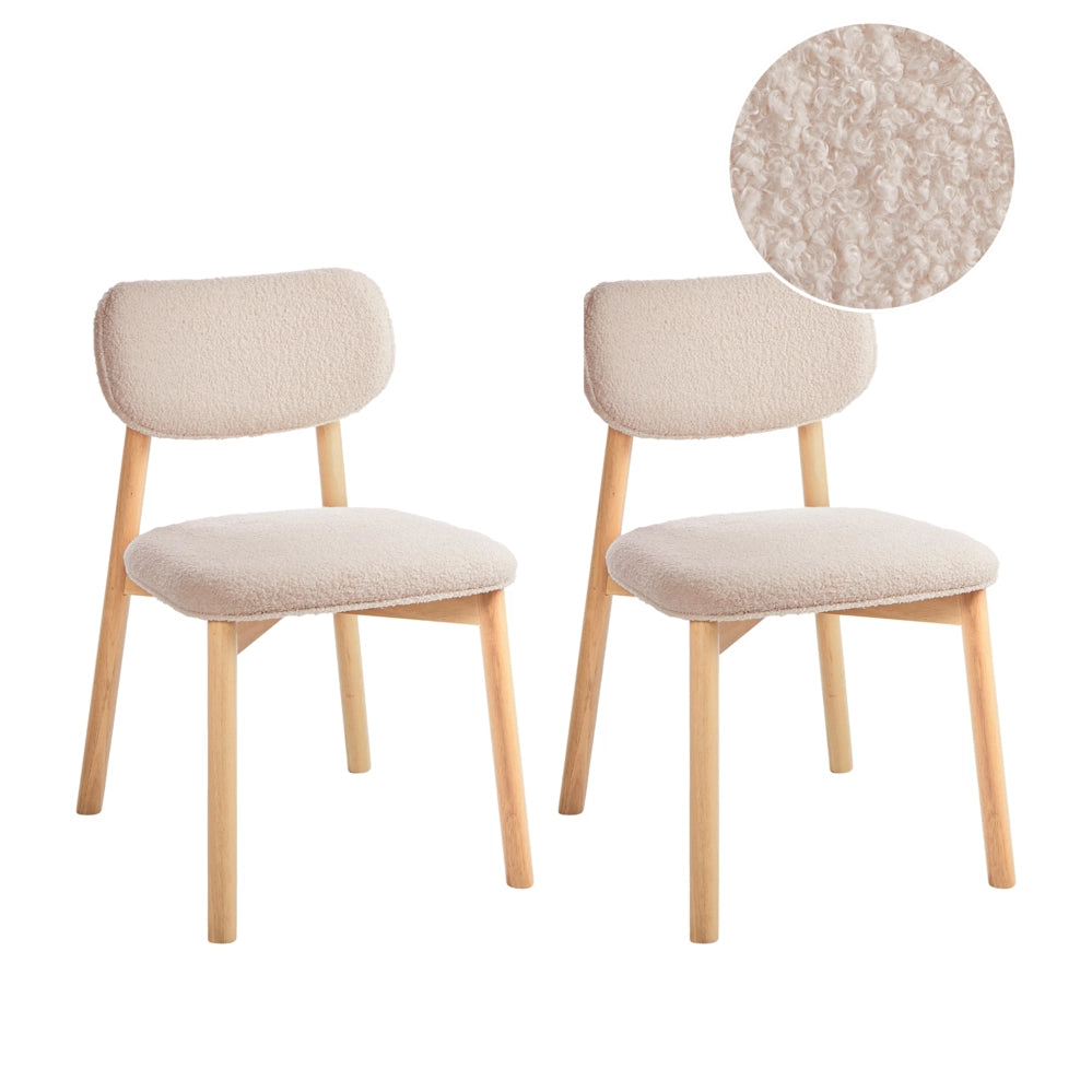 Set di 2 sedie da pranzo con struttura in legno di gomma boucle marrone chiaro e beige Seduta e schienale imbottiti Sala da pranzo Cucina