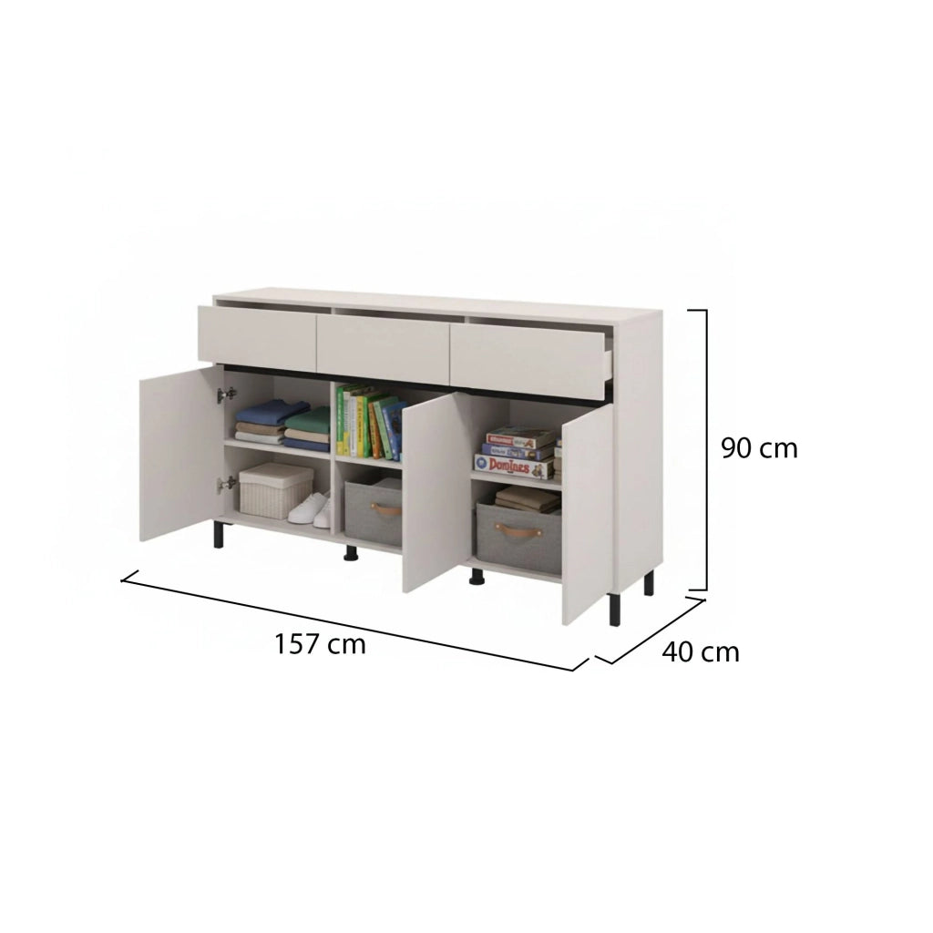 Madia Giarre, Credenza 3 Cassetti, 157x40x90h cm Bianco Crema