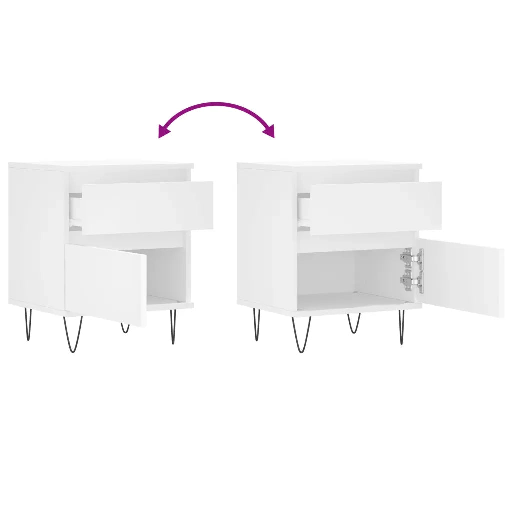 Set di 2 Comodini | Armadio da Notte | Mobiletto da notte Bianchi 40x35x50 cm in Legno Multistrato