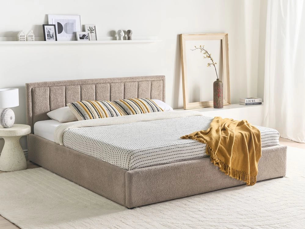 Letto Ottomano Tortora Boucle 180x200 cm Struttura imbottita con Testiera