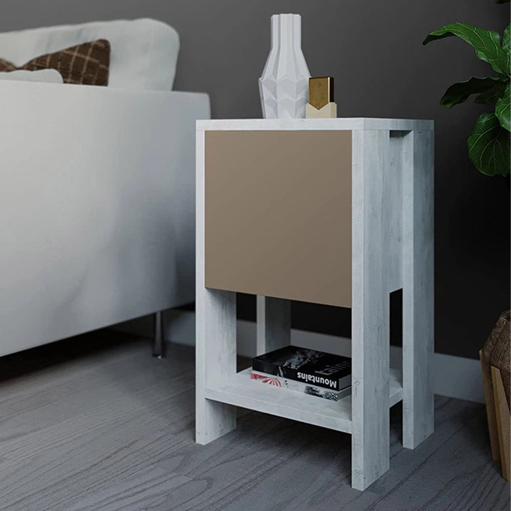 Comodino 30x30x55 cm Mobiletto con Anta a Ribalta e Ripiano Antracite