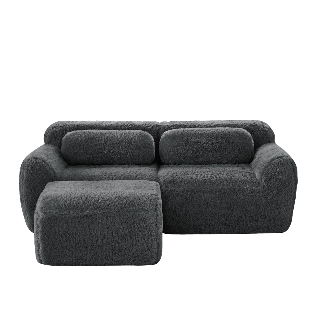 Divano Angolare Modulare 2 Posti con Cuscini; Senza Montaggio; in Peluche Grigio