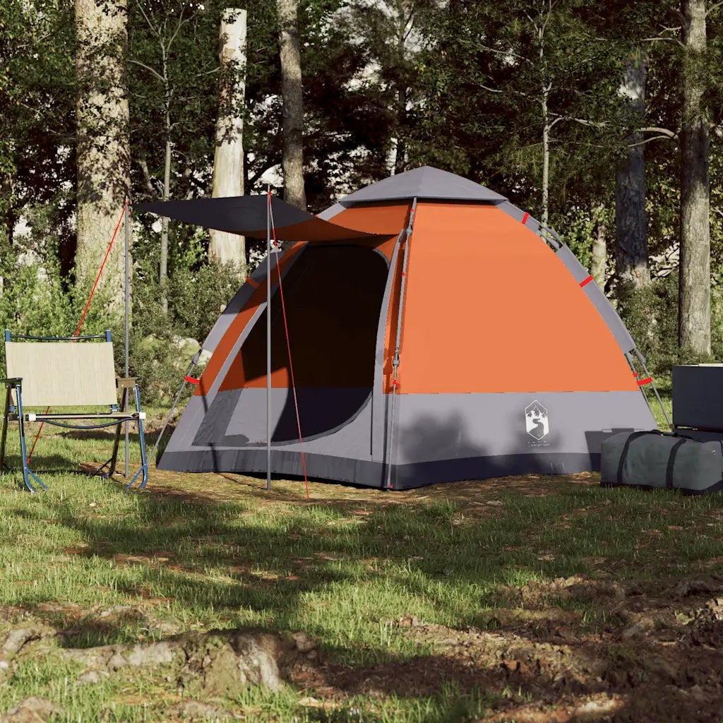 Tenda campeggio | Tenda da campo Cabina 4 Pers. Grigio Arancione Rilascio Rapido