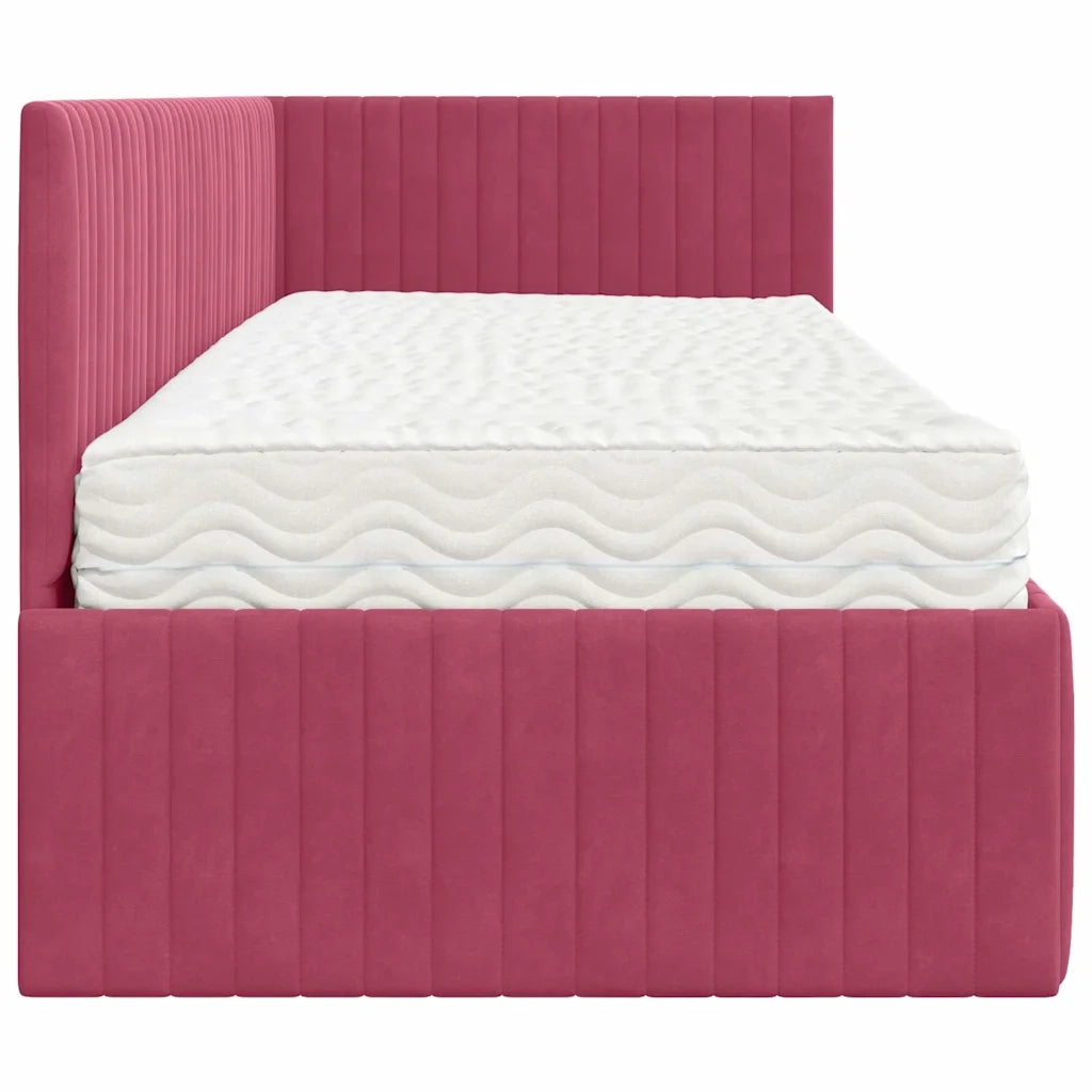 Letto singolo | Letto per adulti | Struttura Letto Angolare con Materasso 2 pcs Verde Velluto