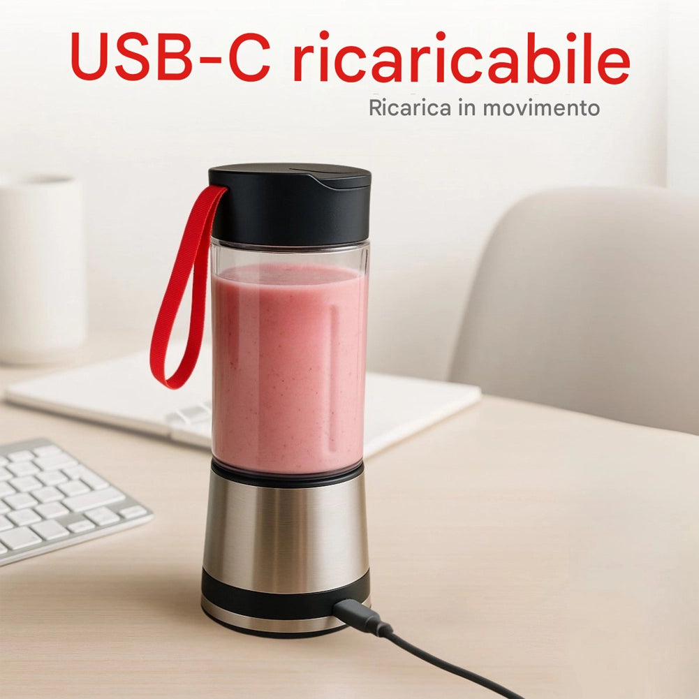 Frullatore Portatile 300ml Mini Smoothie Ricaricabile USB Mixer Portatile 125W