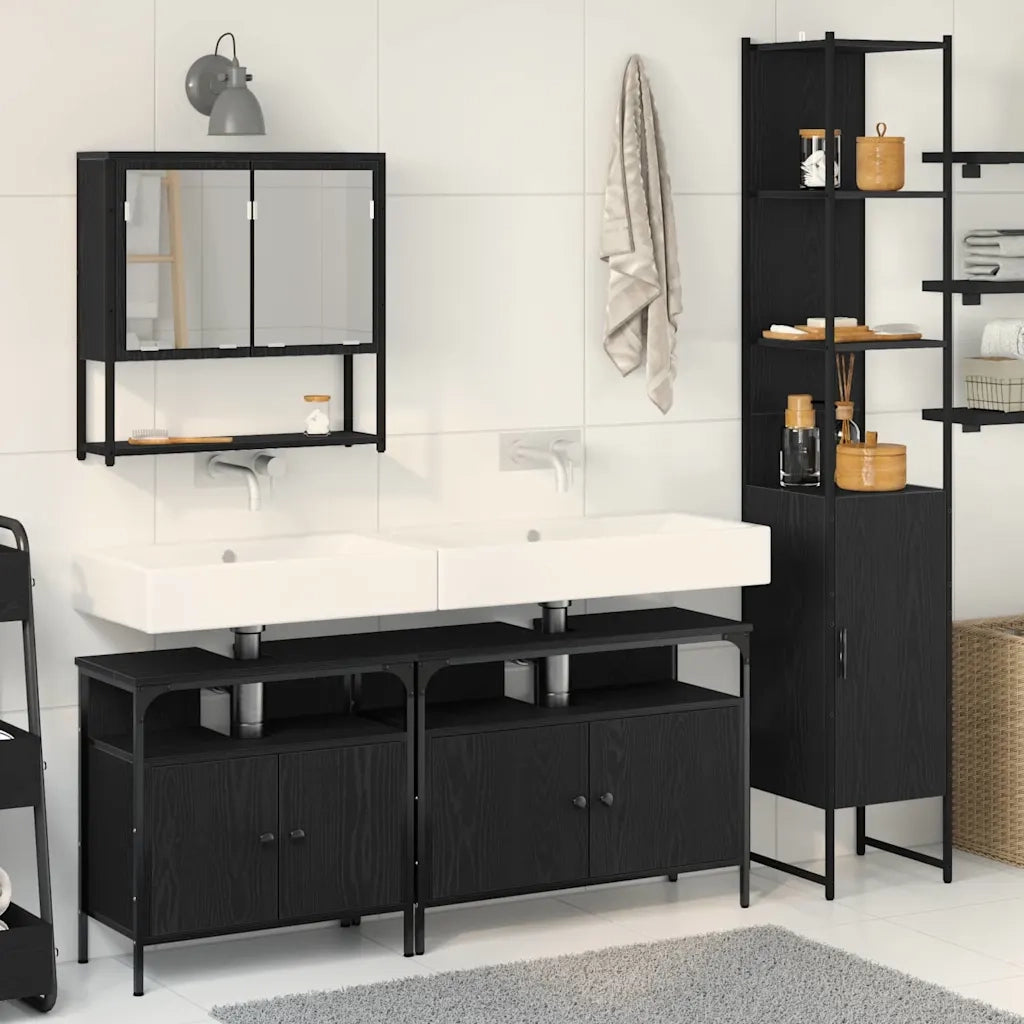 Set di mobili per il bagno 4 pcs Rovere nero Legno multistrato 3334406