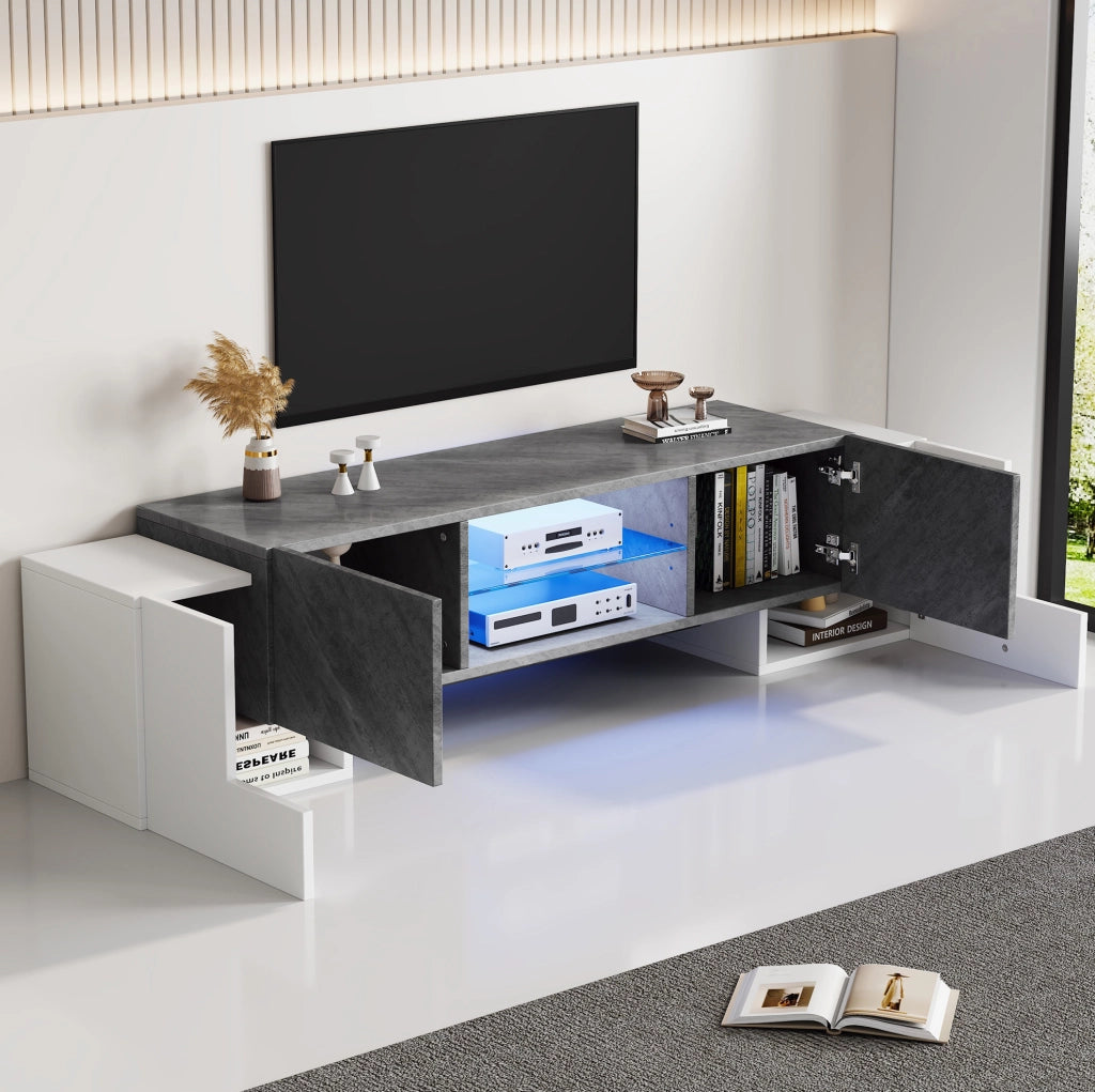 Mobile TV moderno 180 cm bianco e grigio con LED controllabile da app