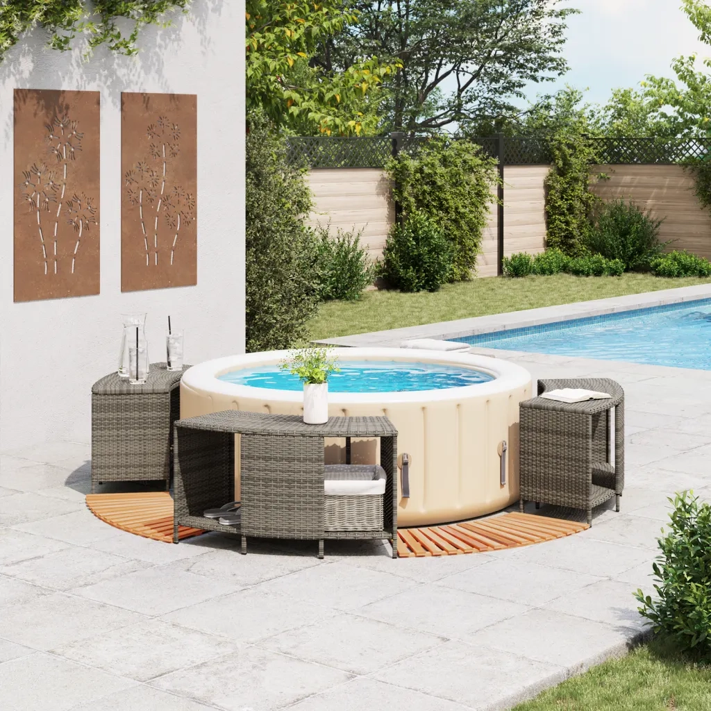 Bordo per Spa Grigio in Polyrattan e Legno Massello di Acacia 3270652