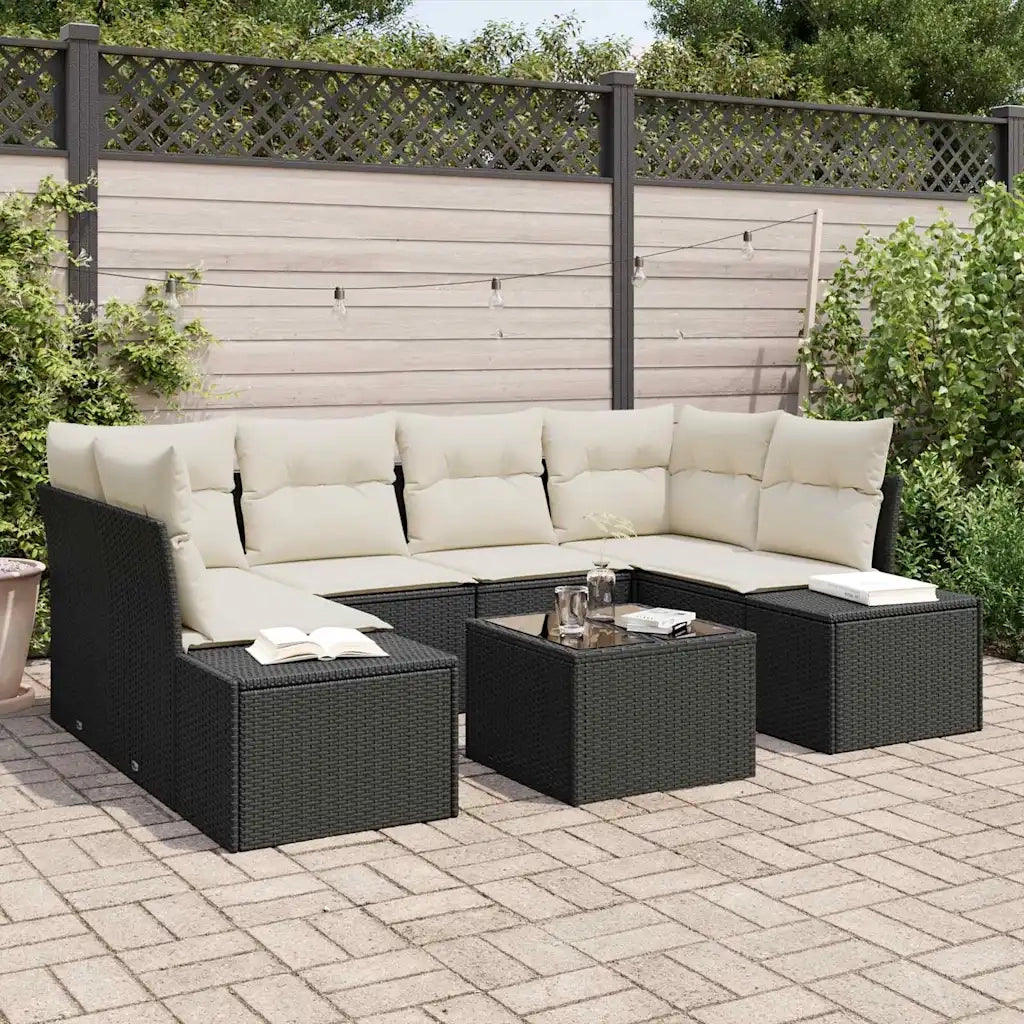 Set Divano da Giardino 8 pcs Nero e Crema polyrattan 3355626