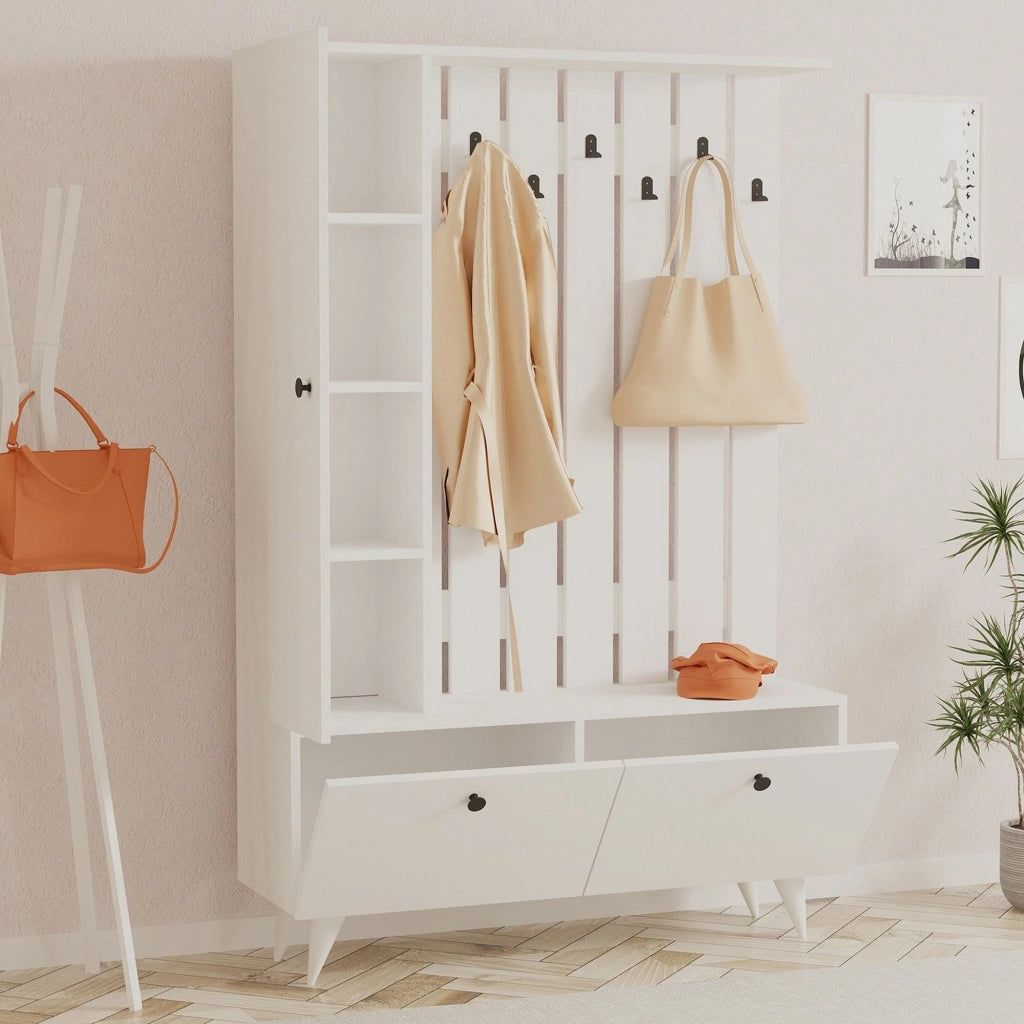 Aiello, Mobile da Ingresso Appendiabiti, 112x35x170h cm Bianco