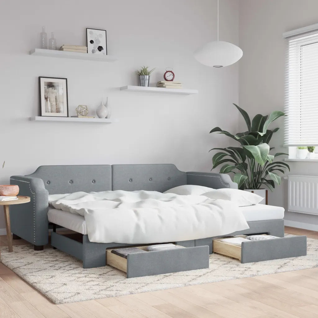 Divano Letto Estraibile Cassetti-Sofa Letto-Daybed Grigio Chiaro 90x190cm Tessuto 214113