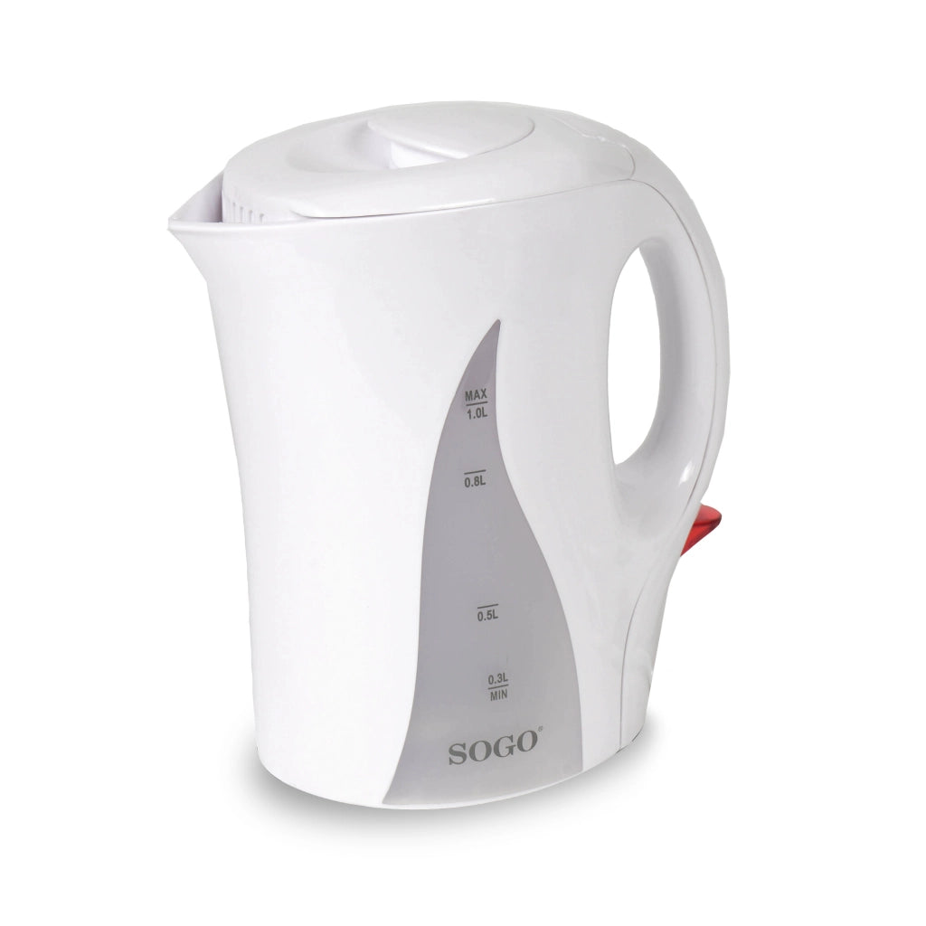 SOGO Bollitore Elettrico 1L Plastica Resistente, 1100W, Spegnimento Automatico, Protezione Surriscaldamento, Filtro Lavabile, LED, Design Compatto