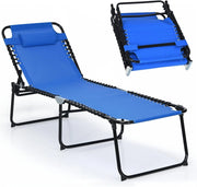 Lettino Prendisole, Lettino da Spiaggia Pieghevole, con Poggiatesta Rimovibile, Regolabili in 5 Posizioni, Sdraio Portatile con Piedini Antiscivolo, per Piscina, Giardino, Mare (Blue)